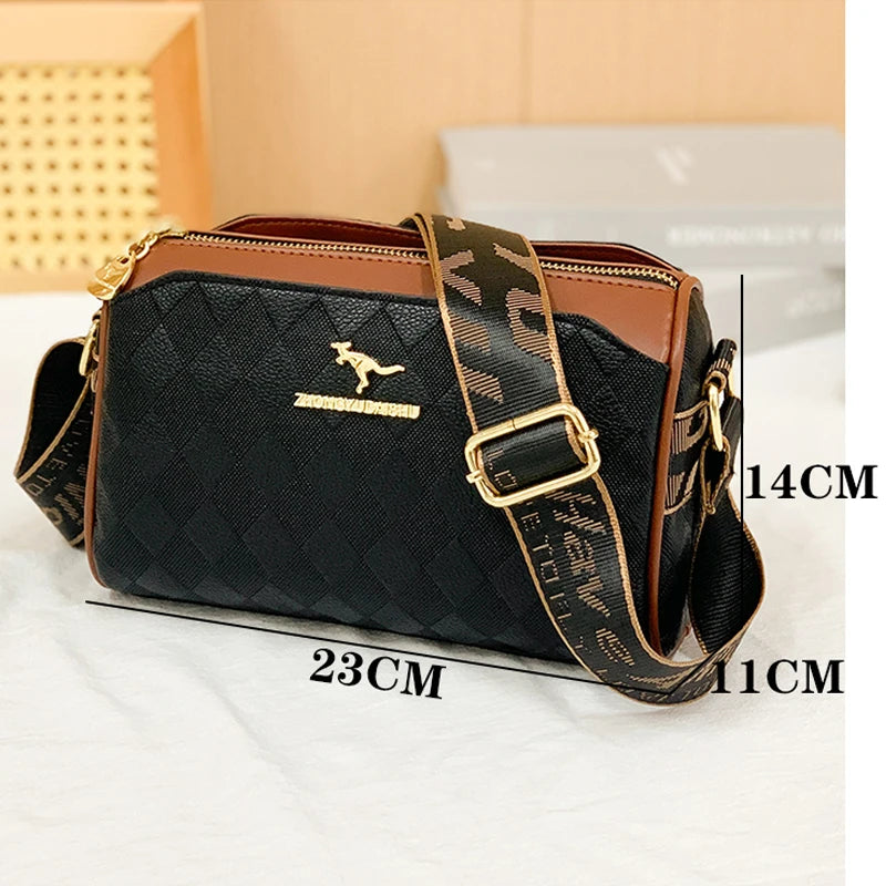 Famous Designer Women Messenger Bag PU Leather Checkered Crossbody Shoulder Bag