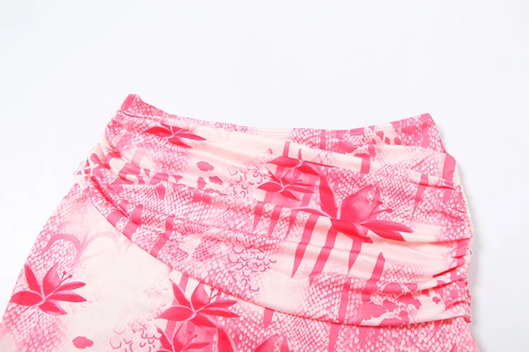 Weird Puss Fashion Patchwork 2 Piece Set Women Pearls Necklace Halter Applique Crop Tops+Skinny Skirts Vacation Beach Style Suit