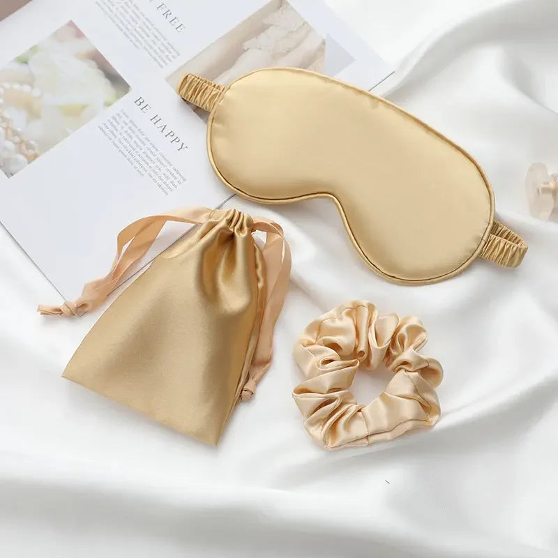 Silk-like sleeping eye mask with storage bag and scrunchie, soft cooling eye mask for face