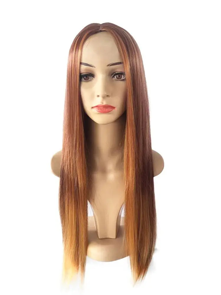 New style wig for women Brown and gold piano long straight hair wig with long bangs