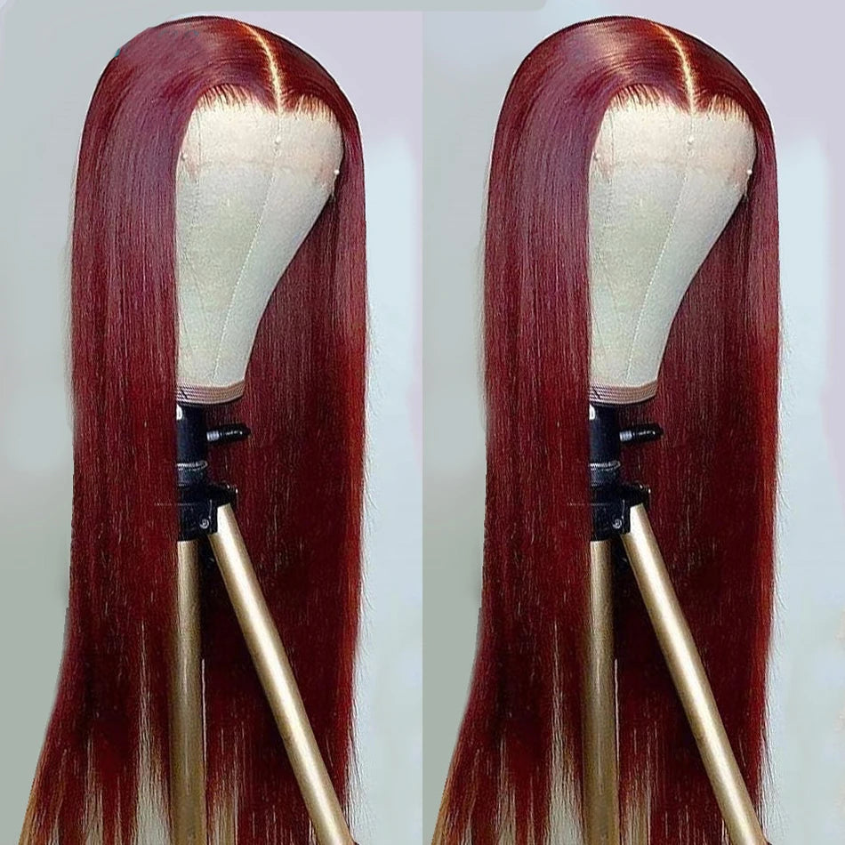 99J Burgundy 13x6 Colored HD Lace Front Wig Human Hair Wigs PrePlucked Premium Red Peruvian Straight Lace Frontal Human Hair Wig