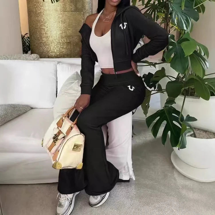 STYLISH LADY Letter Printed 2 Piece Set Long Sleeve Zipper Hooded Sweatshirt and Pant Suits 2025 Spring Casual Street Tracksuits