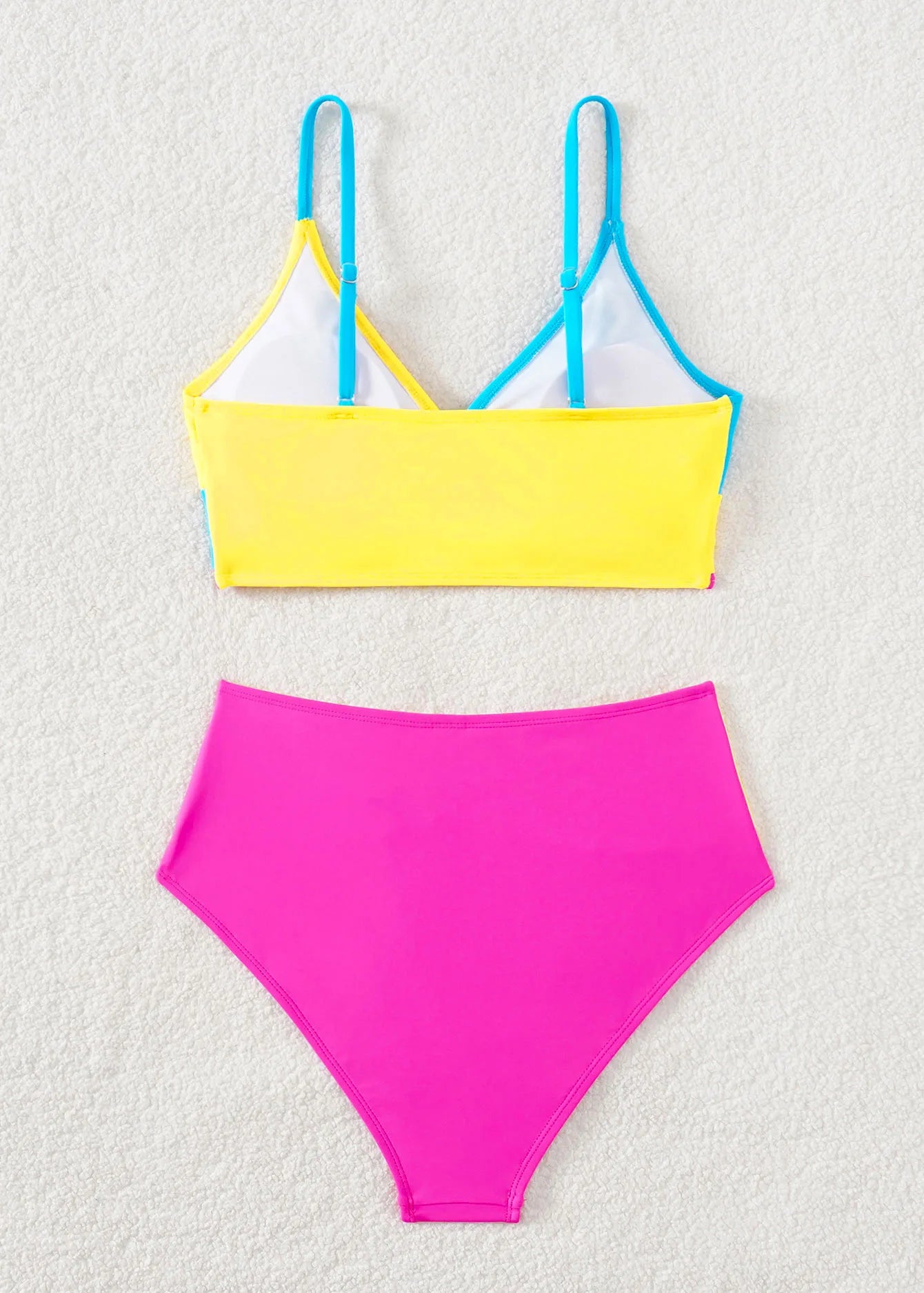 Rose Red Patchwork 2 Piece Swimsuit for Women,high Waist V-neck Suspender Backless Bikini Set,summer Beach Vacation Swimwear New