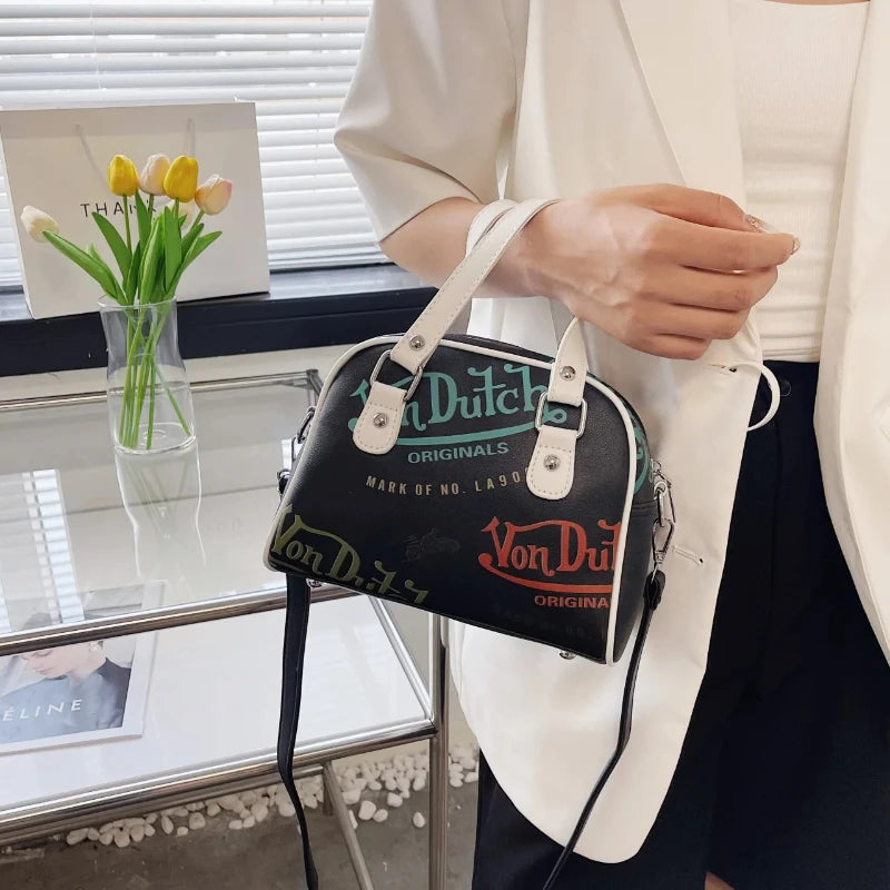 Versatile Printed Shoulder Bags Dual White Handles Detachable Strap Tote Bag Y2K Women Street Daily Fashionable Crossbody Purse