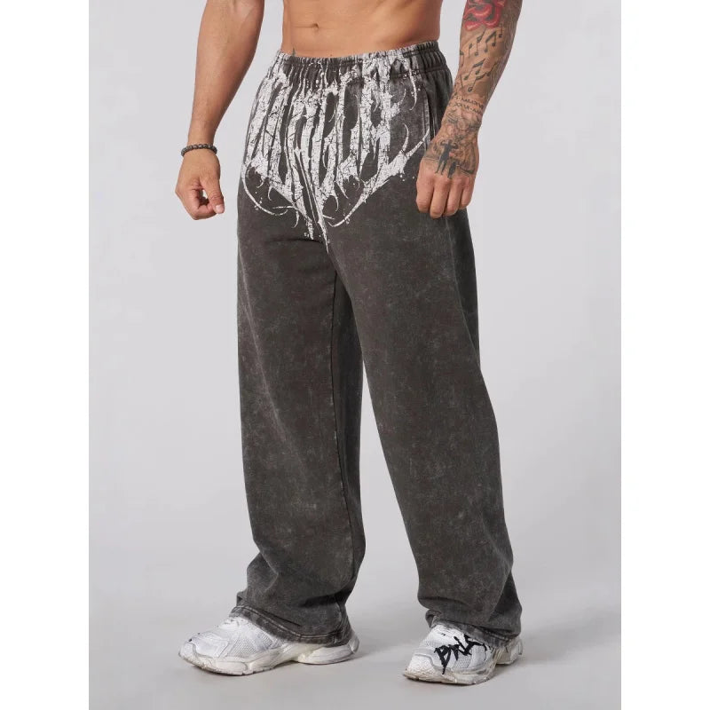 American Style Men's Sports Pants Joggers Muscle Fitness Casual Long Pants Loose Straight Pants Street Fashion Trendy Men's Pant