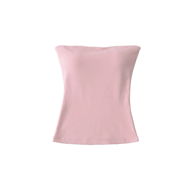 Women Solid Strapless Tube Top Sleeveless Bandeau Crop Top Stretch Basic Wrap Bustier Summer Casual Y2K Tank Tops