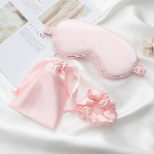 Silk-like sleeping eye mask with storage bag and scrunchie, soft cooling eye mask for face