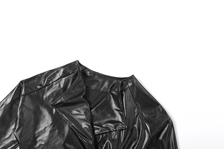 Faux Leather Irregular Crop Jacket — Women's Streetwear Coat