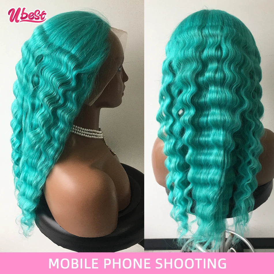13X6 Turquoise Cyan Wig Human Hair Colored Loose Deep Wave 13x4 Lace Front Human Hair Wigs for Women Wigs Human Hair
