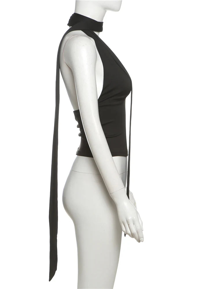 Weird Puss Scarf Tank Tops Women Backless Irregular Summer Trend Hottie Hipster Trend Sexy Wild Classic Streetwear Basic Vest