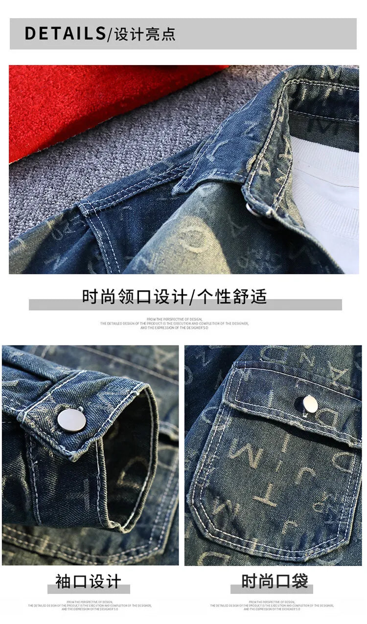 High Quality 2025 Spring Autumn Men's Cotton Denim Jackets Casual Youth Streetwear print Denim Coats Loose Tops Clothing