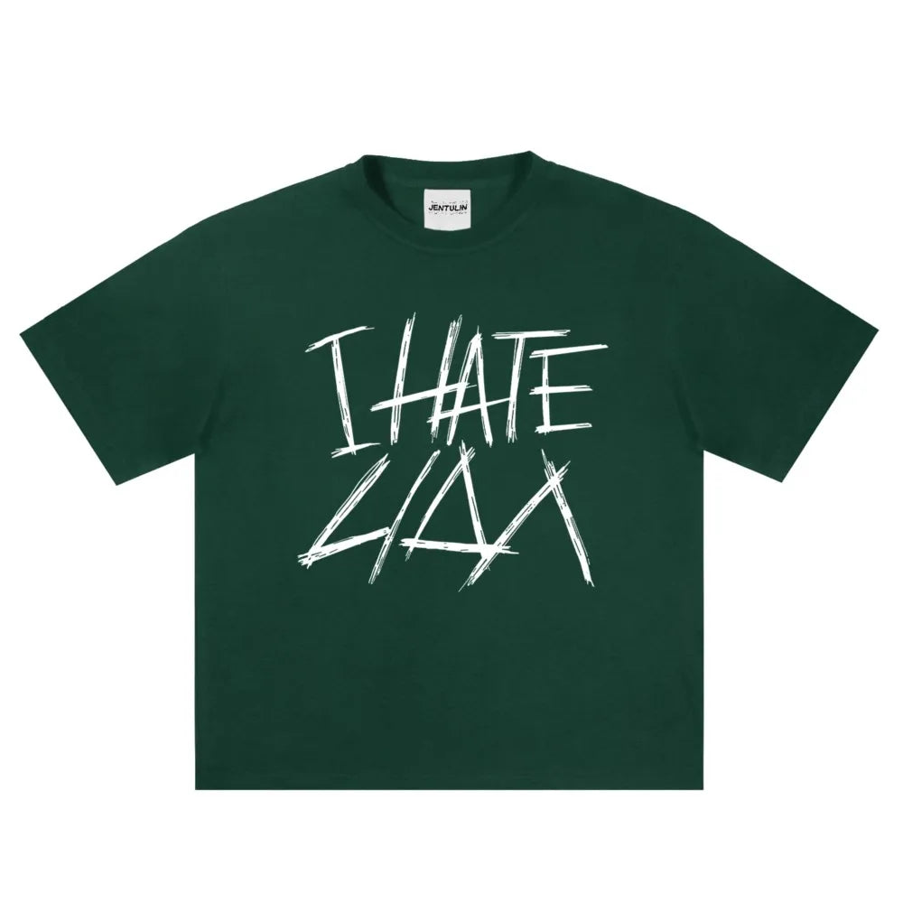 Oversized Men's Clothing Streetwear I HATE LIDA Print Hip Hop Korean Short Sleeve Y2k Tops Tee Cotton Graphic Unisex Tshirt Goth
