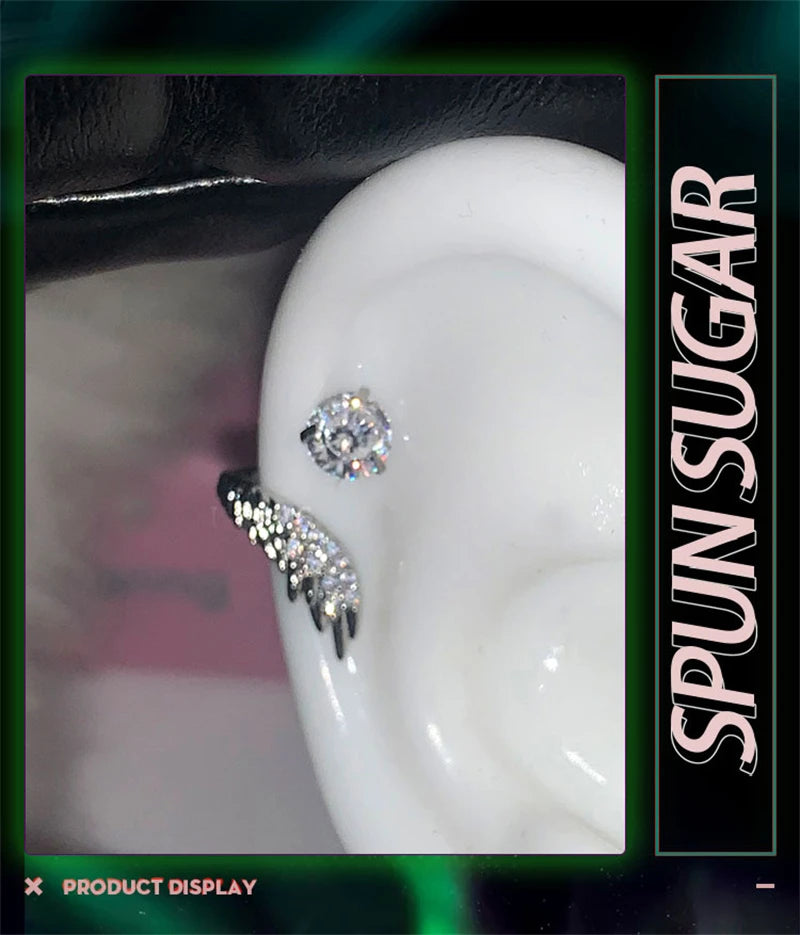1pcs Silver Color Wing 316L Stainless Steel Ear Bone Nail for Women New Fashion Full of Rhinestone Earrings Accessories for Ear