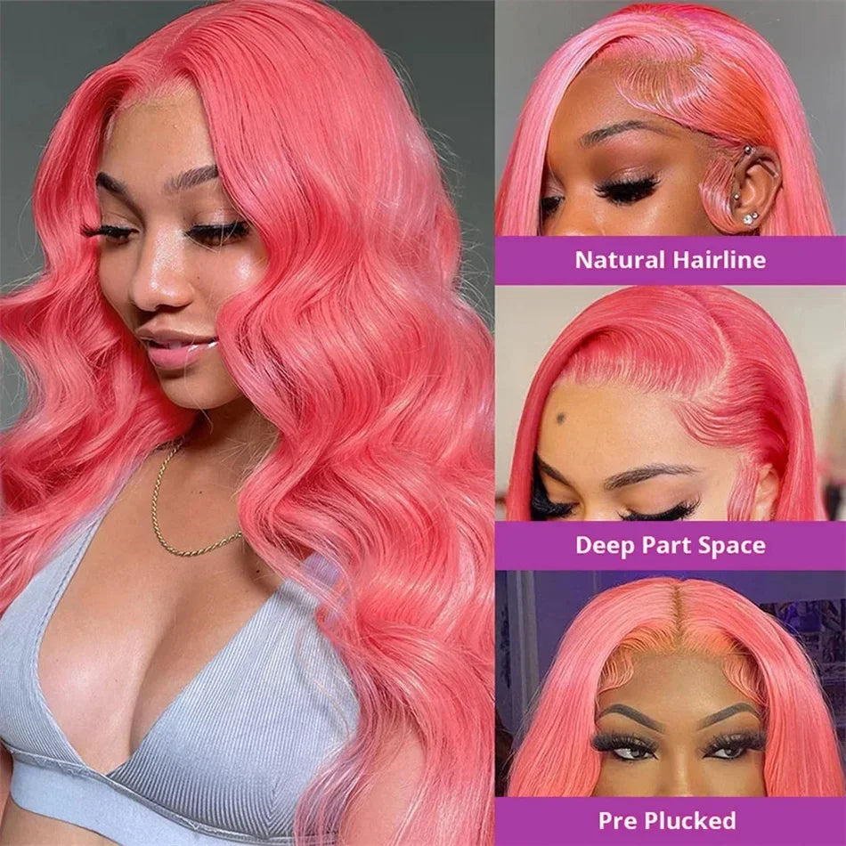 Pink Body Wave Wigs Colored HD Lace Frontal Wig 13x6 13x4 Brazilian Transparent 30 38 Inch Human Hair For Women Lace Front Wigs