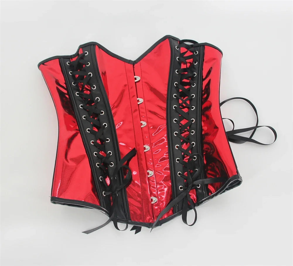 Faux Leather Corset Set Women's Steampunk Gothic Cosplay Game Armor Outfit Sexy Bustier Tops Nightclub Rave Costume