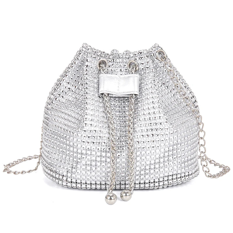 Luxury Rhinestone Bucket Bag Fashion Chain Shoulder Crossbody Bag For Women Personality Versatile Temperament Shoulder Bag