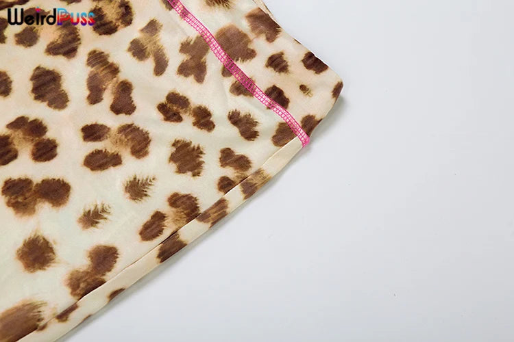 Weird Puss Leopard Contrast Letter Print 2 Piece Set Women Hooded Full Sleeve Crop Jacket+Skinny Stretch Flare Pants Trend Suits