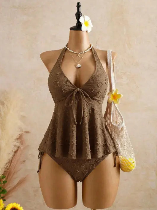 Sexy Front Tie Bikini Set 2026 Pink White V Neck Tank Top Tie Side Thong Swimsuit Summer Bathing Suit Holiday Two Piece Swimwear