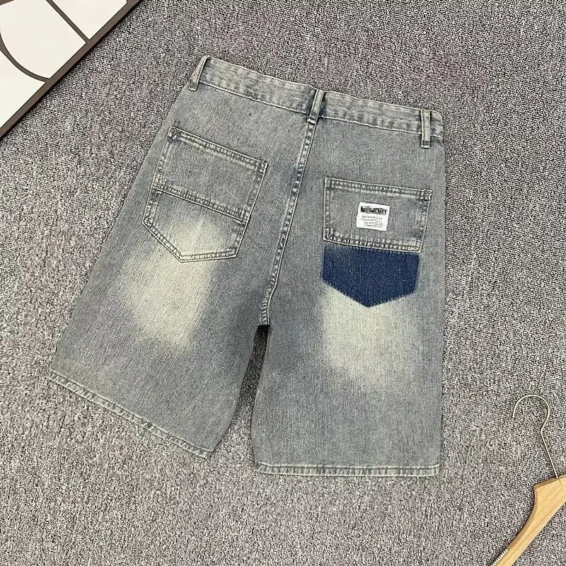 Ripped Denim Shorts Men's American Fashion Brand Loose Straight Mid-pants Casual Versatile Five-point Pants Jort Clothing Jorts