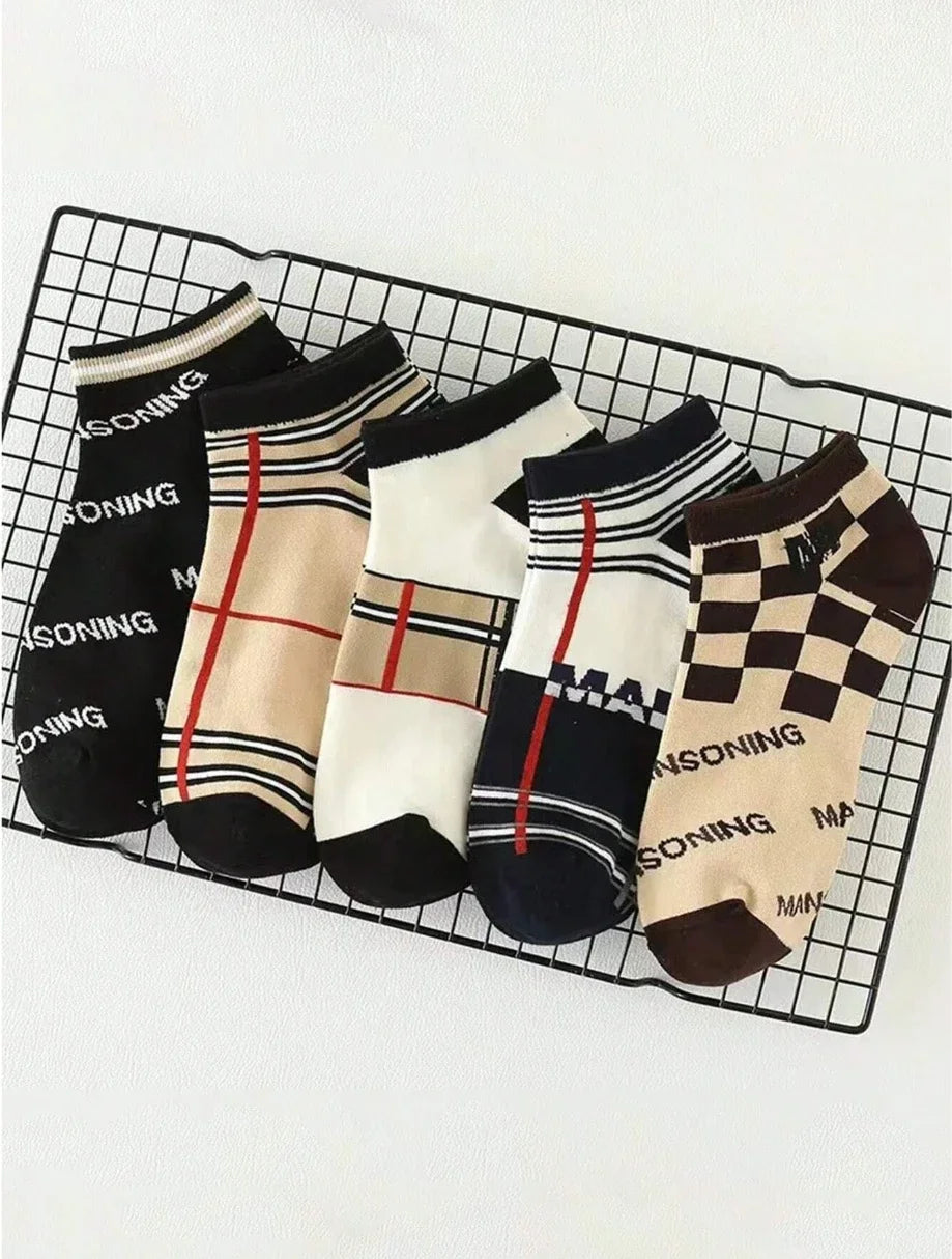 5PCS Men's Thin Low-Cut Socks Breathable Anti-Odor Moisture-Wicking Lightweight Comfortable Versatile for Daily Wear