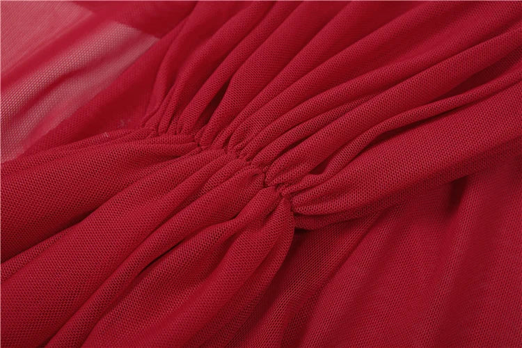 Weird Puss Sexy Thin Mesh Dress Women Deep Swing Collar Ruched Elegant Birthday Prom Party Clubwear Stretch Skinny Maxi Bodycon