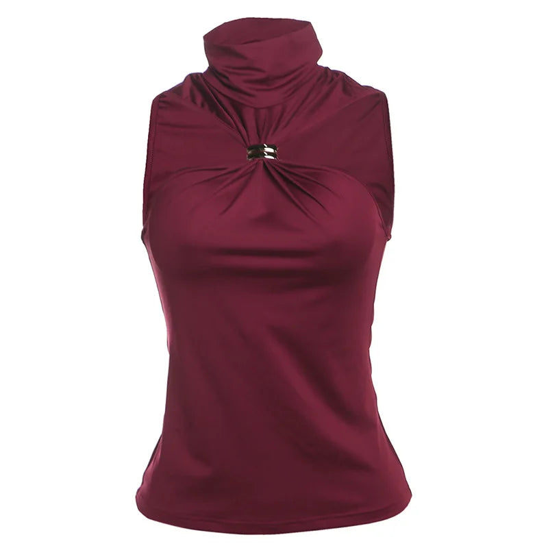 Weird Puss Metal Knot Tank Tops Women 2025 Summer Solid Pleated Sleeveless Stretch Simple Basic Streetwear Skinny Casual Vest