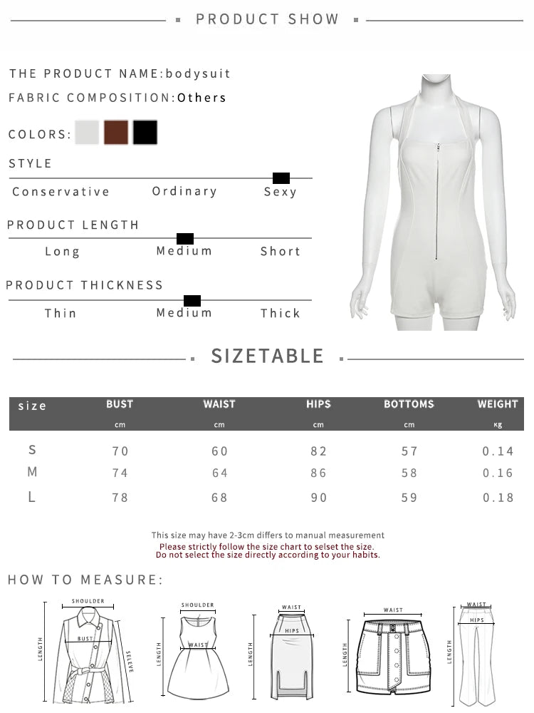 Weird Puss Zip Halter Playsuit Women Summer Trend Backless Fitness Sleeveless Stretch Casual Sporty Workout Activity Playsuit