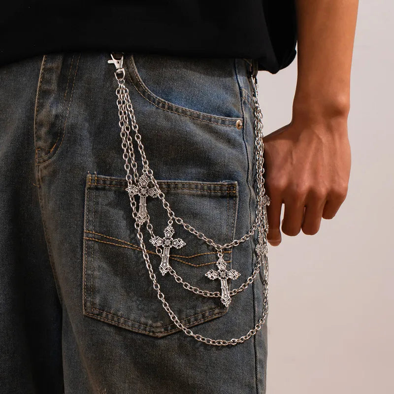 Fashion Punk Metal Pants Chain Hip Hop Waist Chain Cross Pendant Jeans Chain For Men Women Accessories Gifts