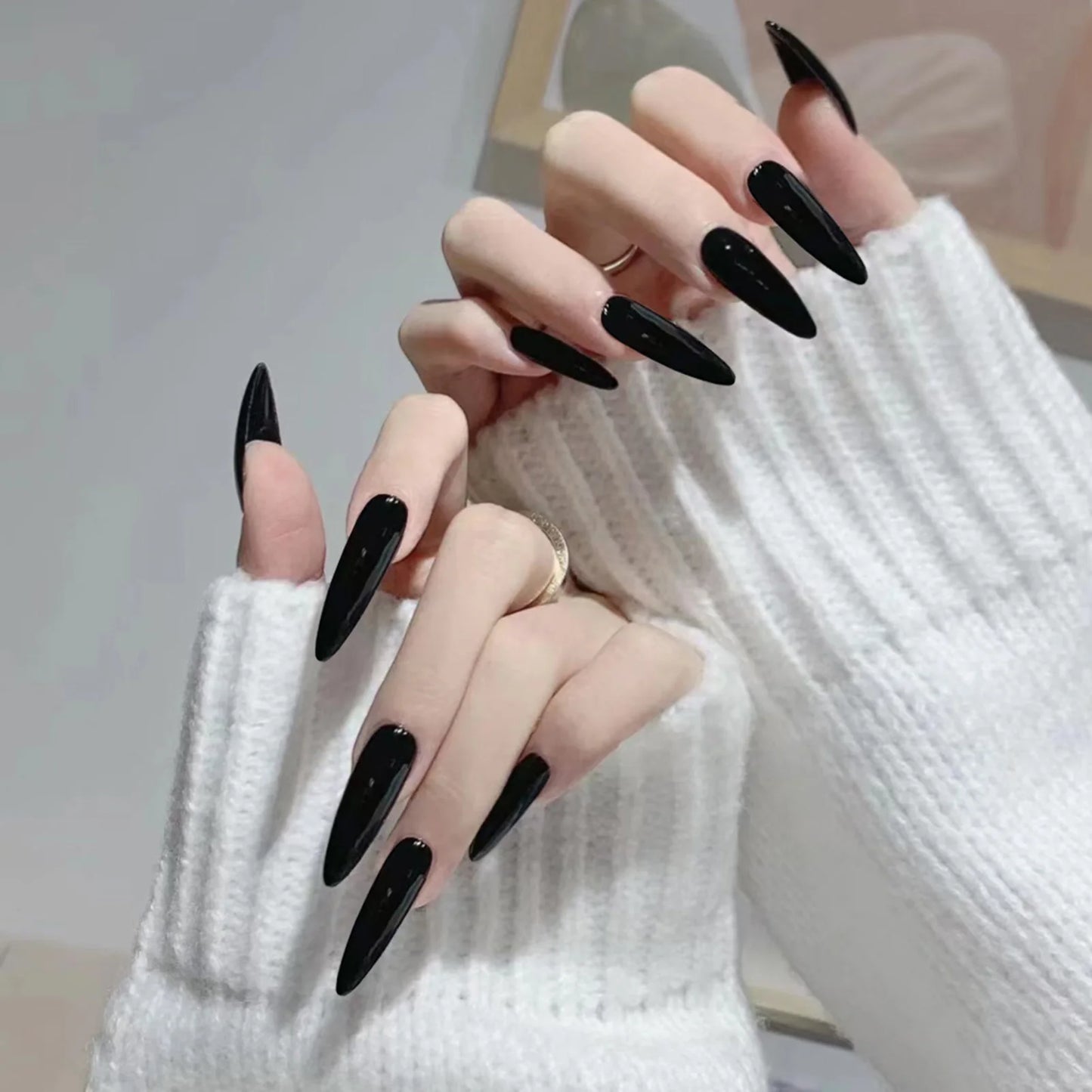 24pcs Long Pointed False Nails Solid Color Ins Simple Fake Nails Full Cover Wearable Artificial False Nail Patches Free Shipping