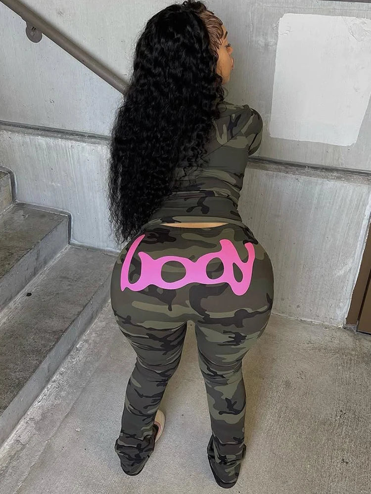 Weird Puss Letter Leopard Print 2 Piece Set Women Casual Zip Hooded Crop Jacke+Leggings Matching Stretch Sporty Street Outfits