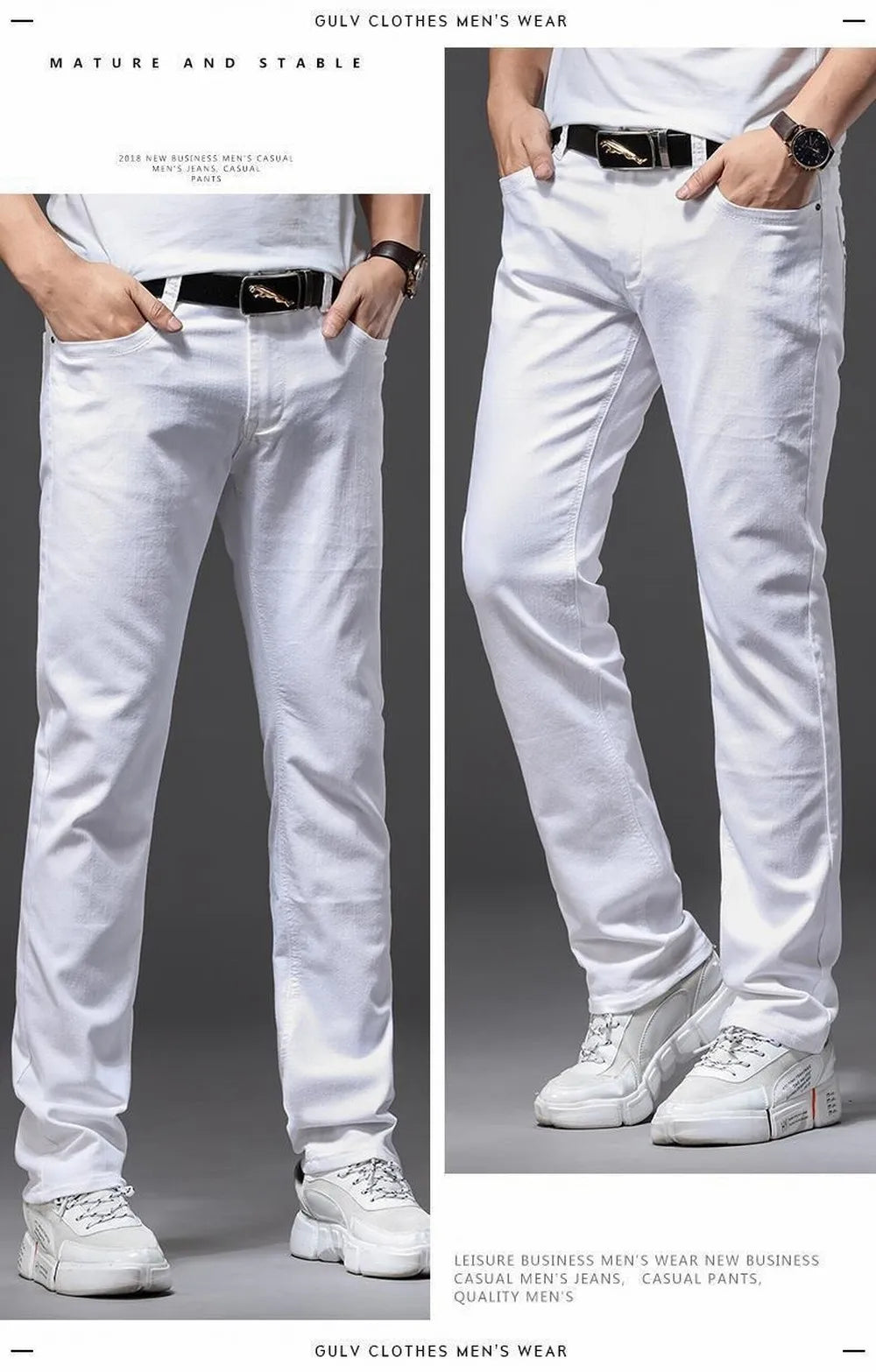 Denim White Jeans Elasticity Straight Slim Fit Casual Soft Business Classic Brand Trousers Fashion Advanced Stretch Denim Pants men
