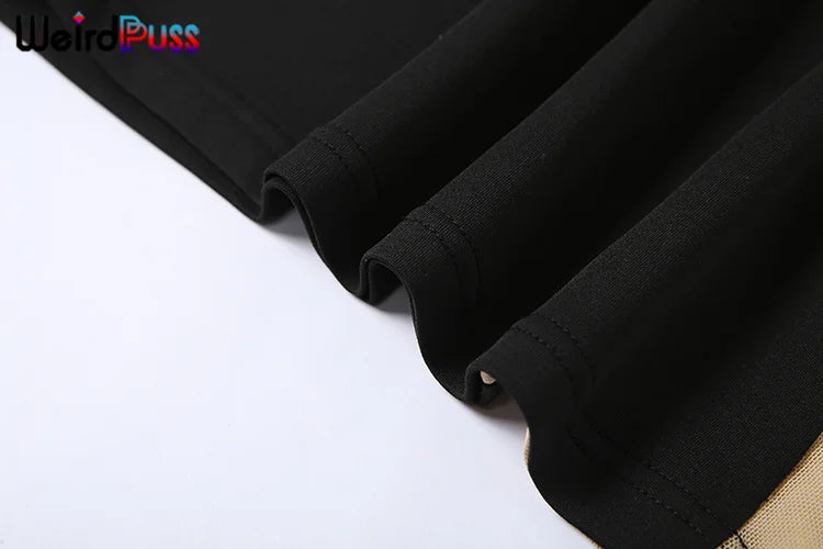 Weird Puss 2022 Mesh Patchwork Sexy Dress Women Sleeveless One Shoulder Skinny Summer Vacation Birthday Party Clubwear Bodycon