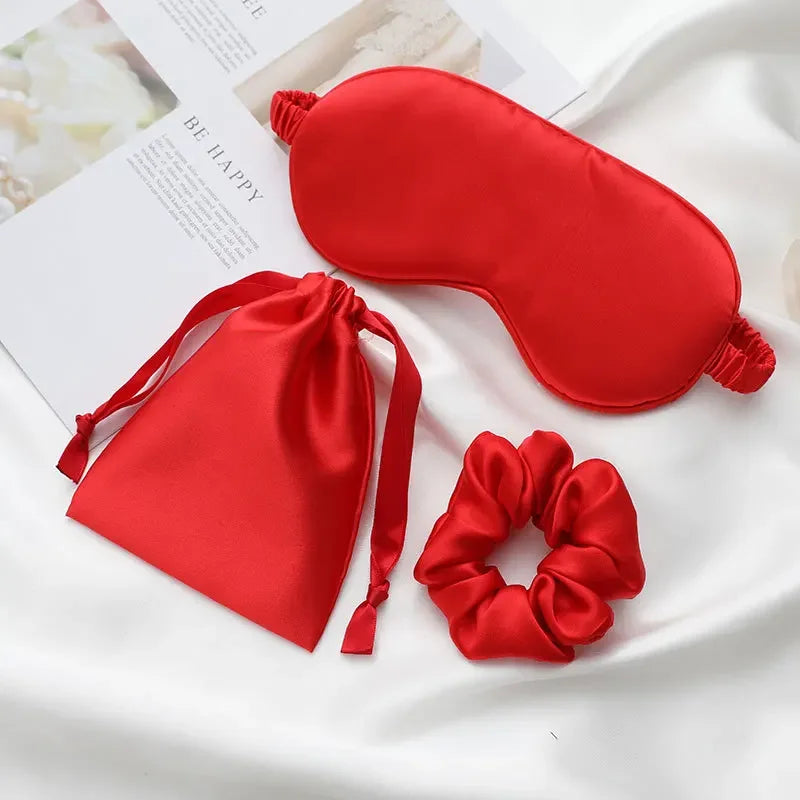 Silk-like sleeping eye mask with storage bag and scrunchie, soft cooling eye mask for face