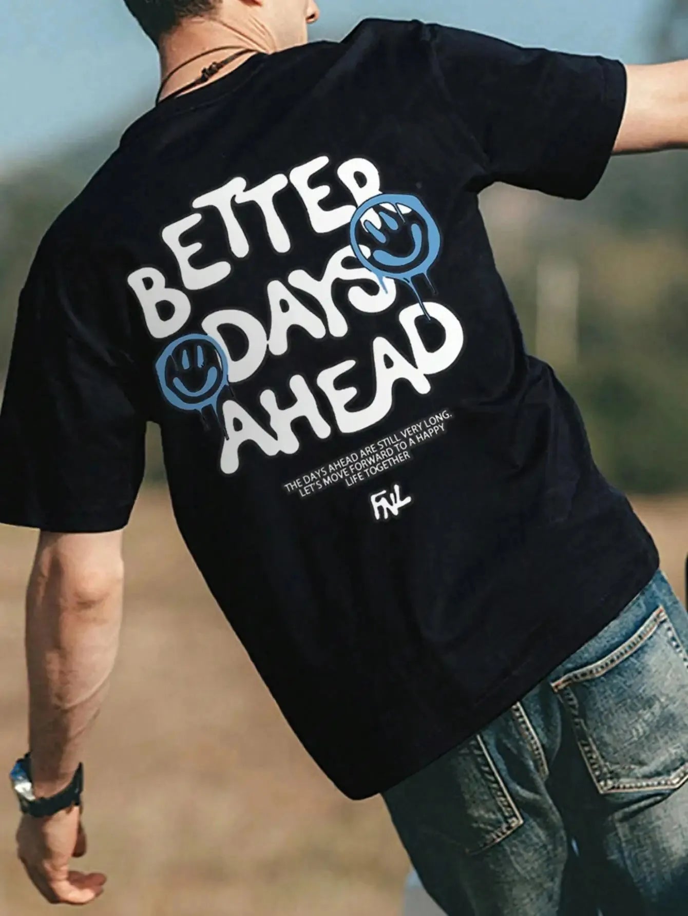 Better Days Ahead Men's Letter Pattern Round Neck Casual Large Size T-shirt Fashion Top Summer Loose T-shirt