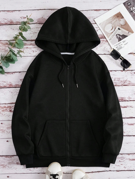 Solid Color Zipper Hoodies Womens Autumn Casual Sportswear Y2K Comfortable Long Sleeved All-Match Pocket Oversized Hoody