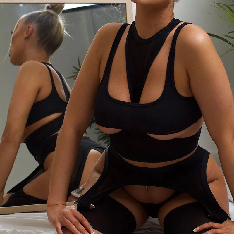 Sexy Tank Top Wrap Chest Hollow Out Halter Crop Tops Women Sleeveless Cropped Vest Camisole Tube Top Female