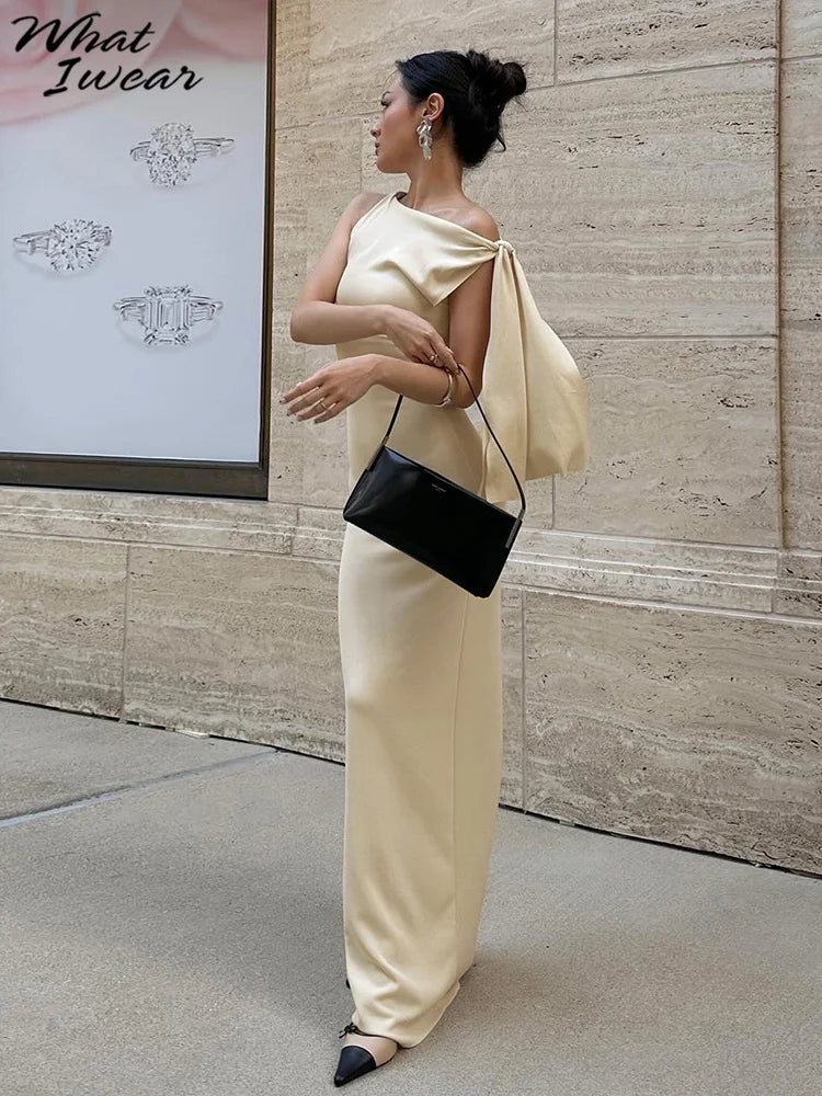 Weird Puss One-Shoulder Dress Woman Summer Sexy Solid Elegant Knot Bandage Sleeveless Bodyshape Simple Party Skinny Vestidos