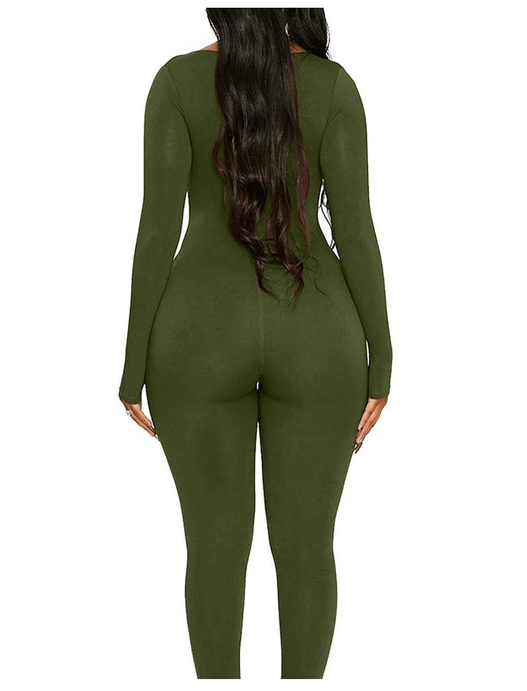 2024 Spring and Summer New Women's Jumpsuit Long Sleeve Solid Color Skinny Jumpsuit Fashion Sports Fitness Jumpsuit Pullover