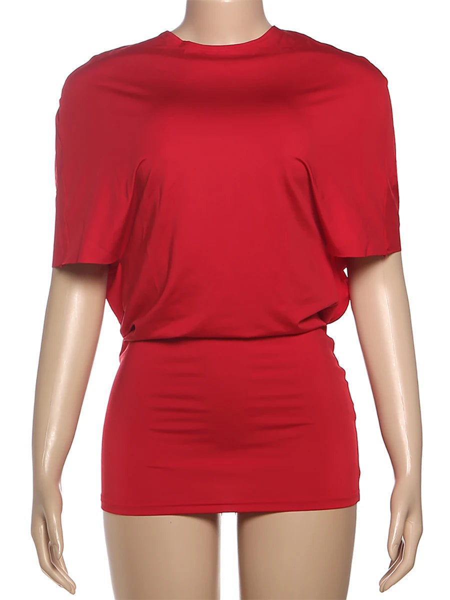 Weird Puss Sexy Backless Mini Dress Women Y2K Solid Trend Style o-Neck Half Sleeve Spicy Girls Street Fashion Skinny Outfits