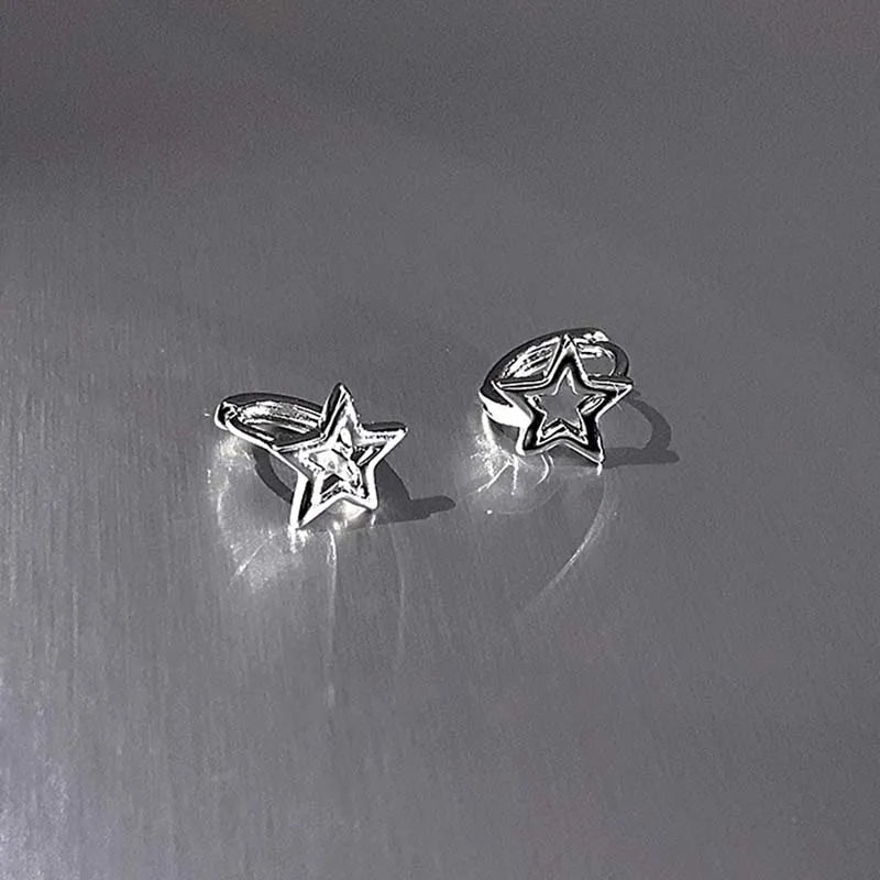 Y2K Style Hollow Pentagonal Stud Earrings for Women Personalize Star Asterism Round Ear Buckle Metal Accessories Fashion Jewelry