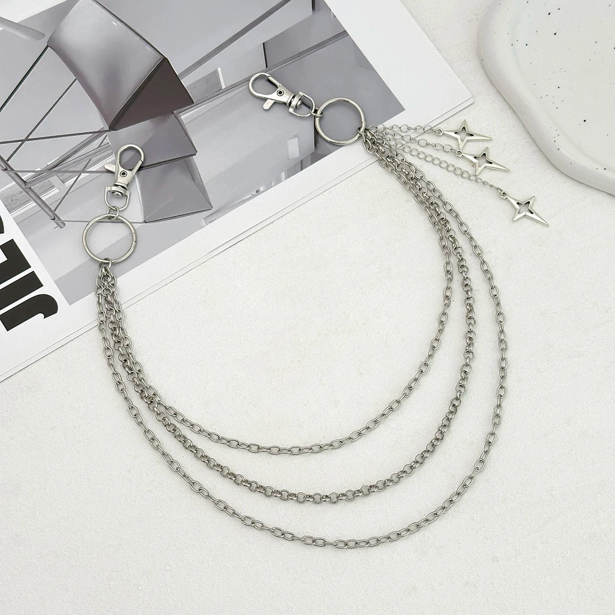 Salircon Punk Multilayer Metal Star Pendant Pant Chain Hip Hop Waist keychain Jeans Chain Women Trendy Jewelry Accessories Gifts