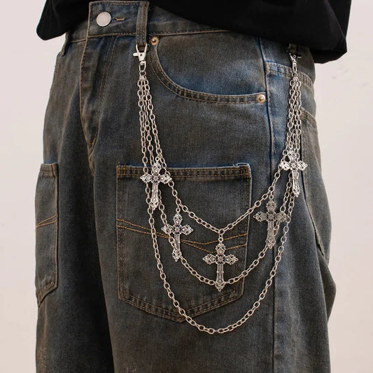 Fashion Punk Metal Pants Chain Hip Hop Waist Chain Cross Pendant Jeans Chain For Men Women Accessories Gifts