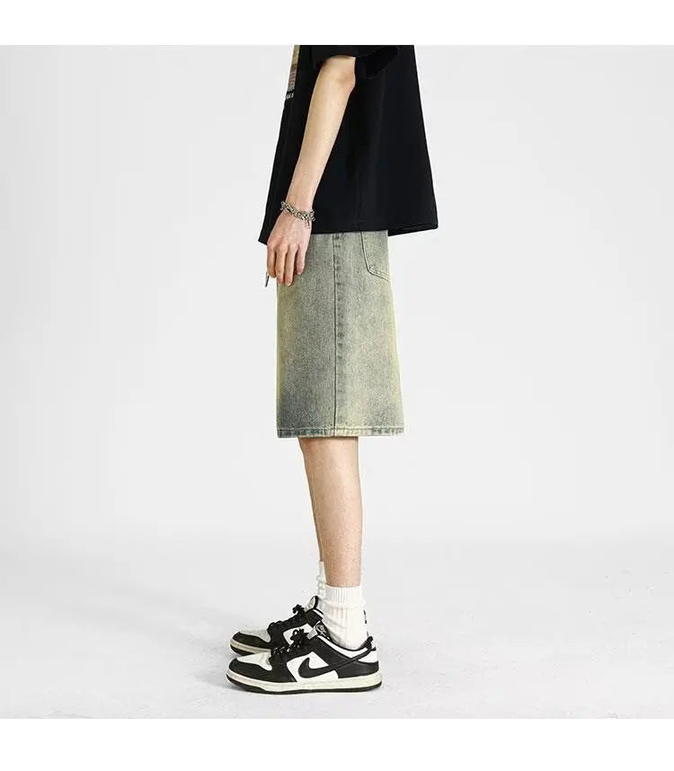 denim shorts, men's 2025 summer thin style retro loose American fashion brand casual five inch mid length pants