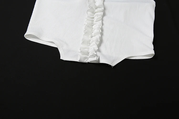 Weird Puss Ribbed Casual 2 Piece Set Women Ruffles Square Collar Backless Tank Tops+Skinny Shorts Versatile Style Trend Outfits