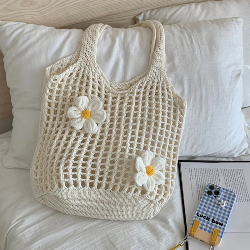 Women Knitted Shoulder Bag Large Capacity Tote Summer Beach Bag Lightweight