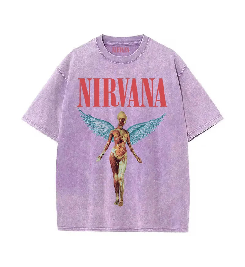 Nirvana Kurt Cobain Vintage Washed Retro Tie-Dye Loose Fit T-Shirt