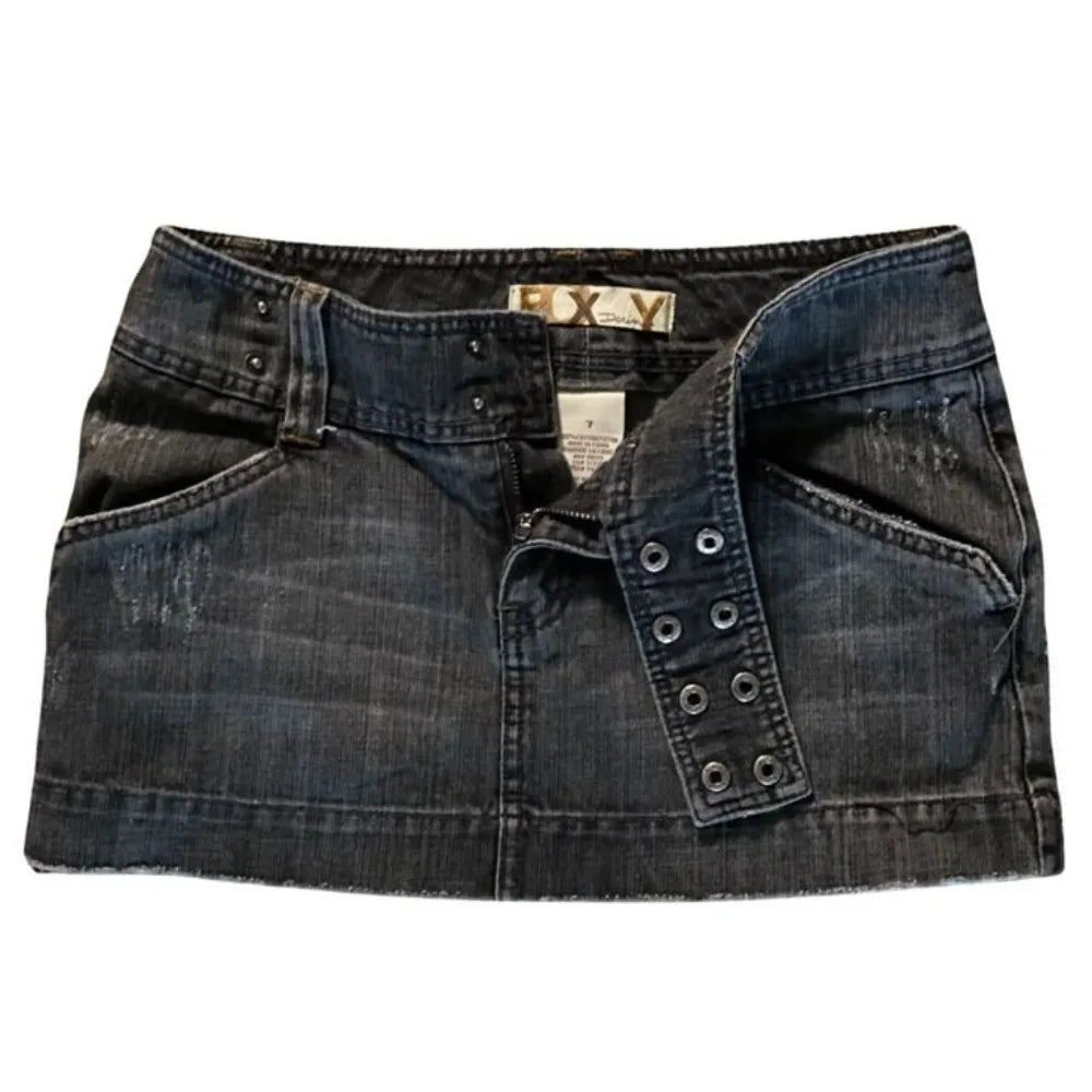 Y2K New Low Waist Micro Mini Skirt Harajuku Vintage Navy Blue Jean Short Skirt ladies Clothes Gothic Sexy Slim Short Skirt