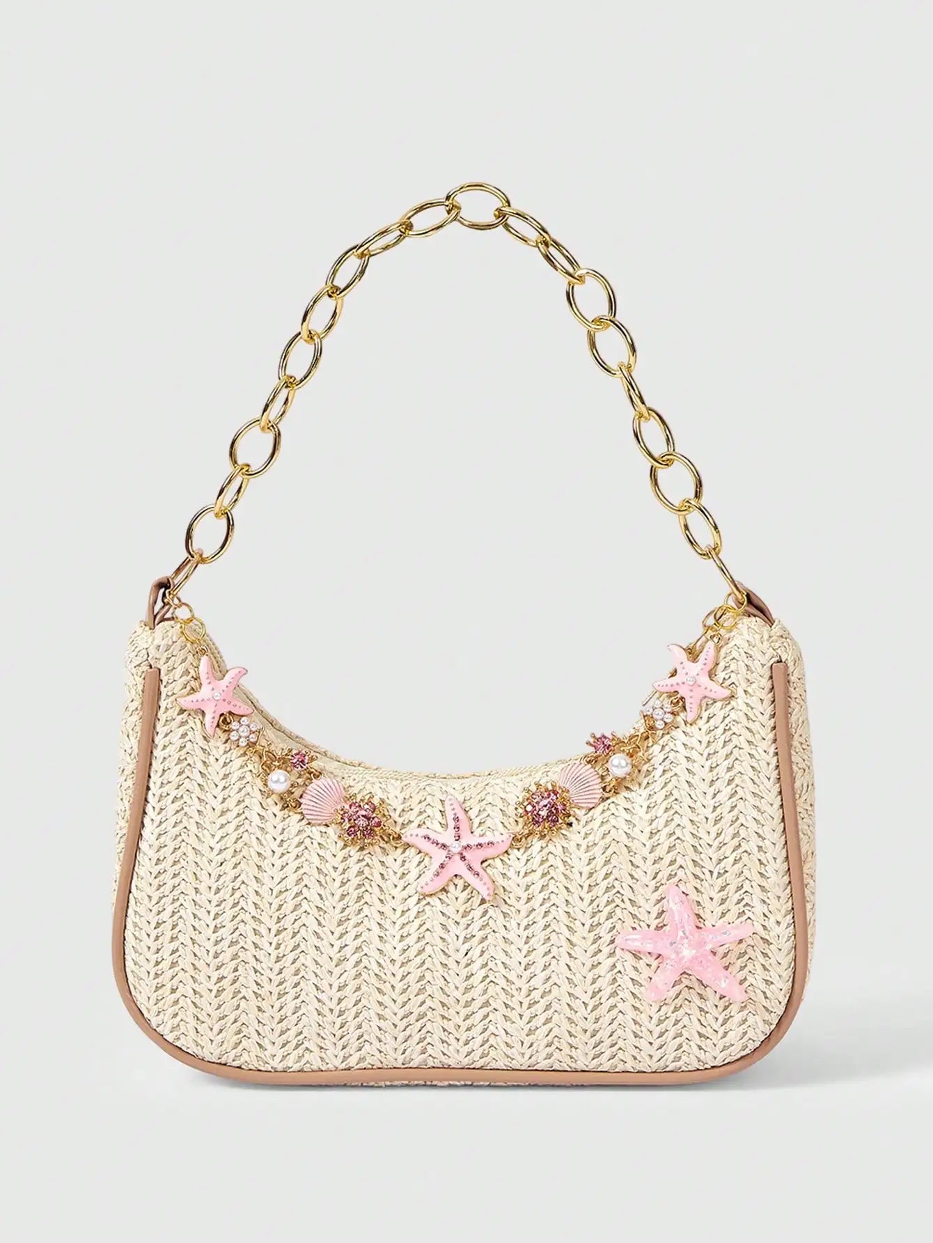 ROMWE Fairycore 1pc Summer Beach Starfish Series Shell & Seashell Woven Shoulder Hand Carry Bag