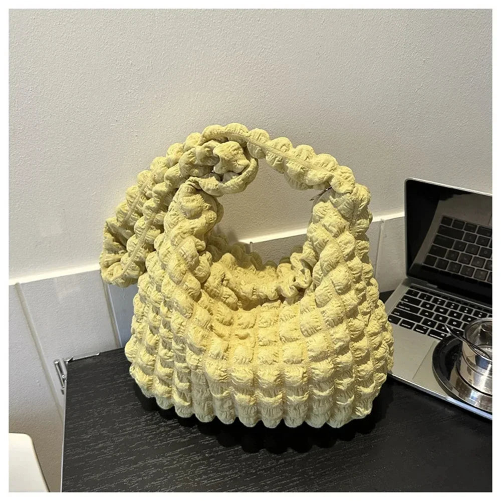 Pleated Embroidered Plaid Shoulder Bag – Crossbody & Underarm Bag, Stylish Large Capacity Quilted Tote for Women