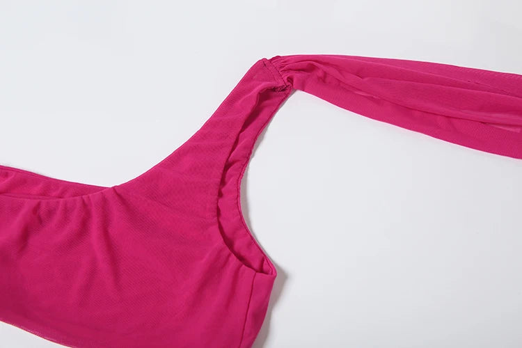 Weird Puss Y2K Sexy 2 Piece Set Women See Through Midnight Irregular Full Sleeve Crop Tops+Ruched Split Skirts Matching Clubwear